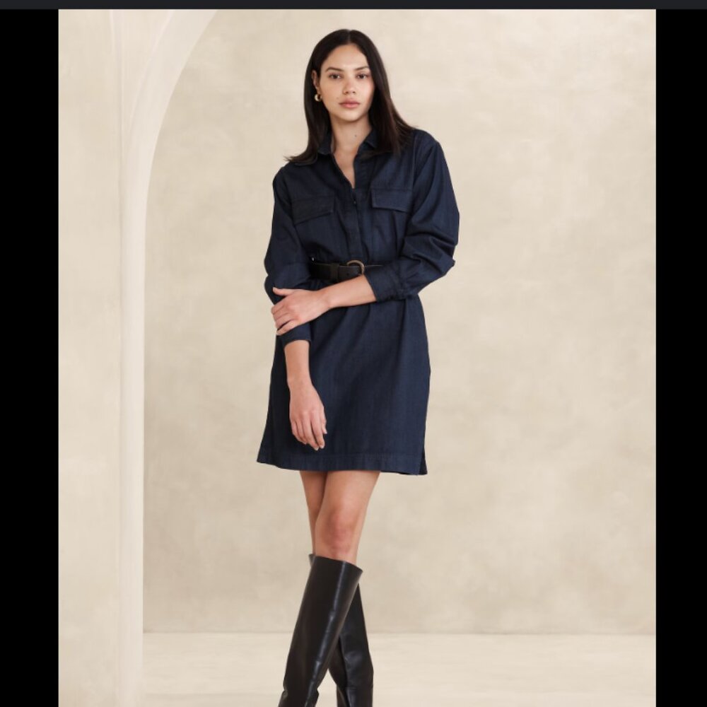 Michael Kors Navy Belted Shirt Dress XS